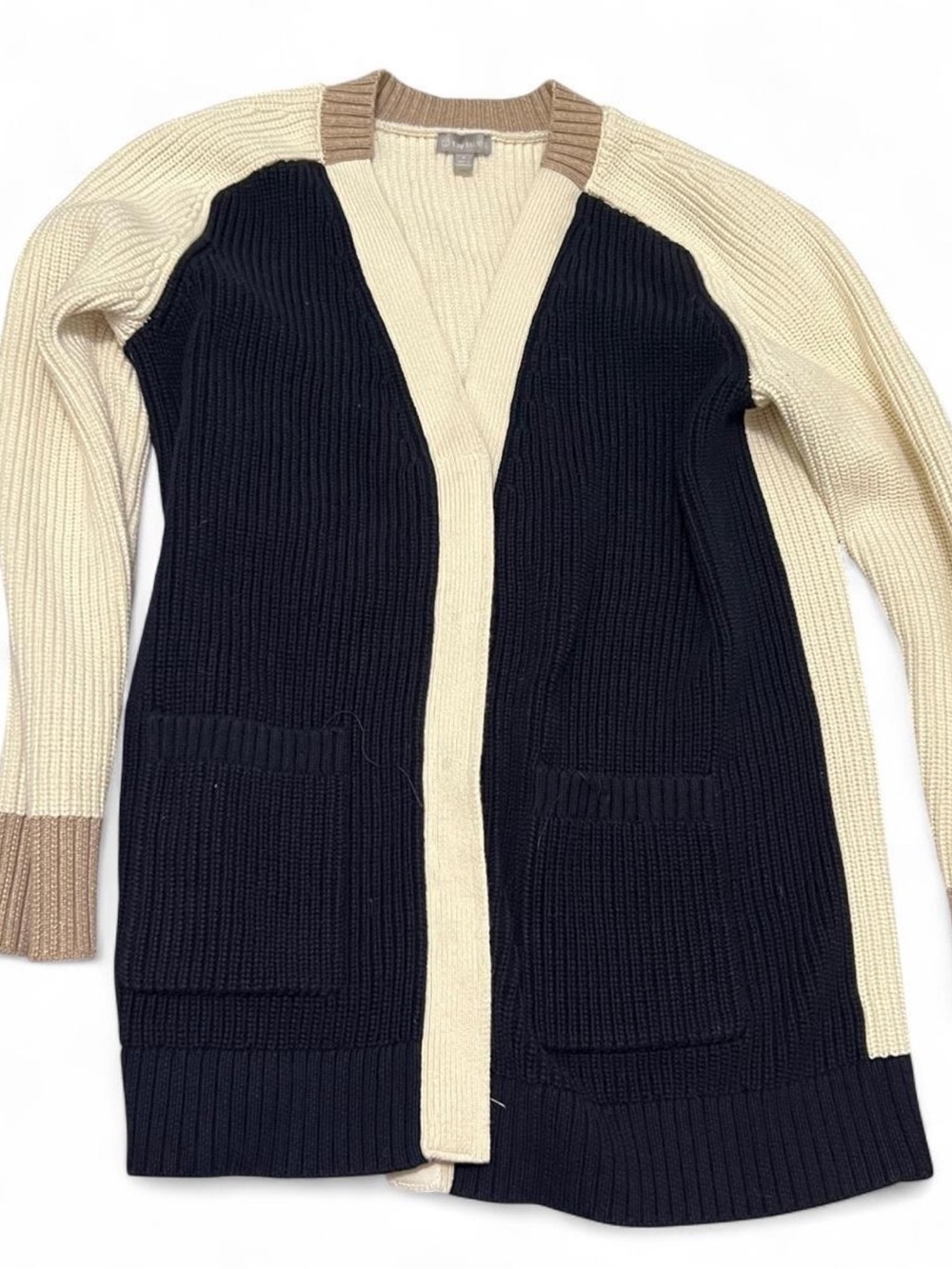 Talbots ribbed knit soft chunky cardigan with pockets and snap closure